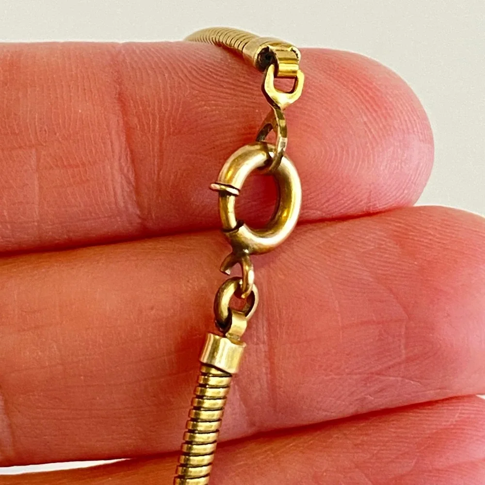 Vintage Gold‎ Filled Blue Rhinestone Festoon Snake Chain Spike Necklace 15